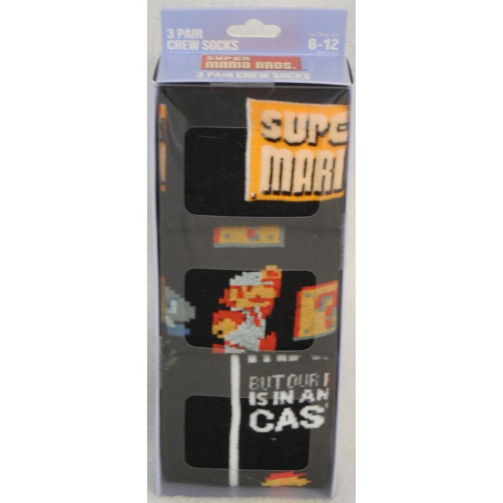 Super Mario Brothers Crew Socks 3 Pair Pack Men's Shoe Size 8 to 12 - Picture 2 of 3